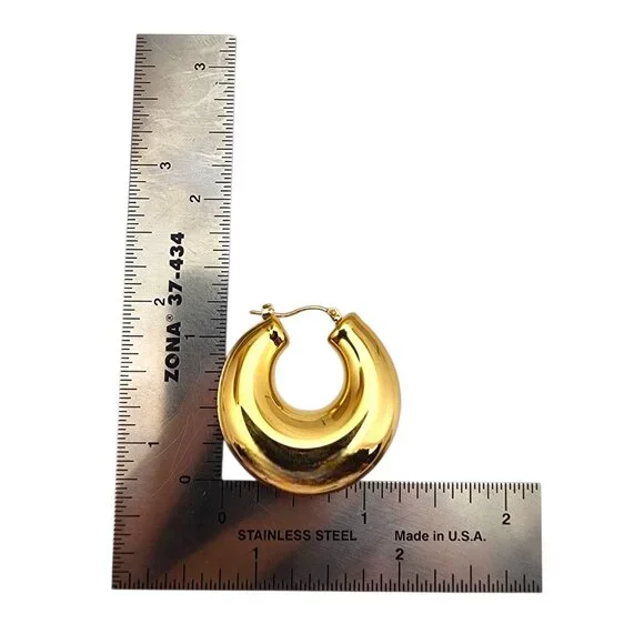 14K Yellow Gold Puffy Hoop Earrings #22716
